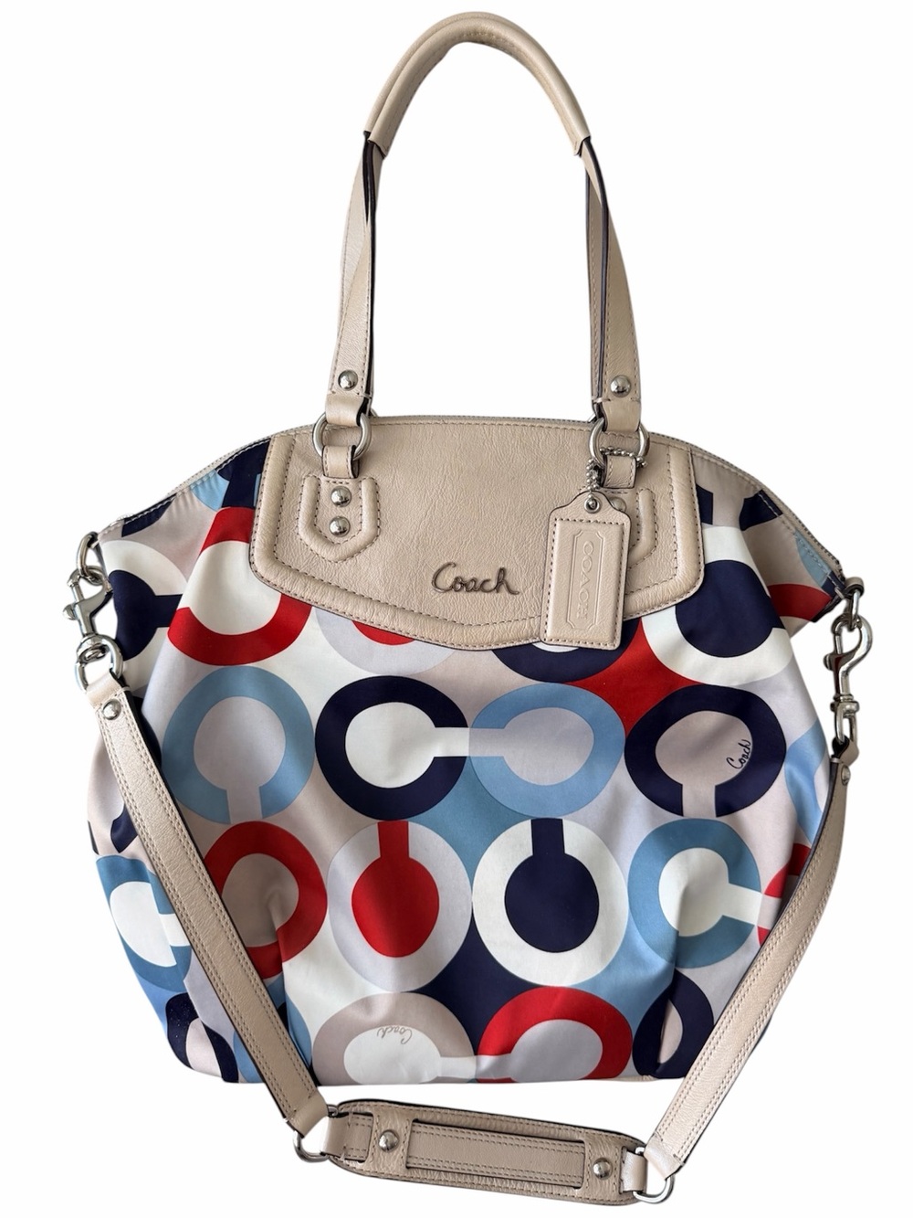 Vintage Y2K COACH Madison Graphic Op Art Scarf Print Satchel Multi Colour Purse